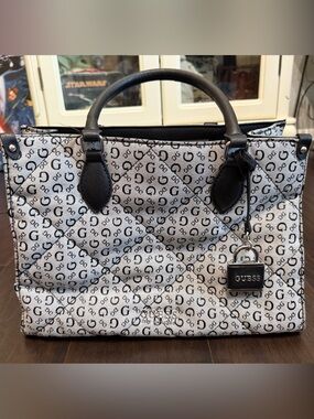 Guess Black and White Monogram Satchel